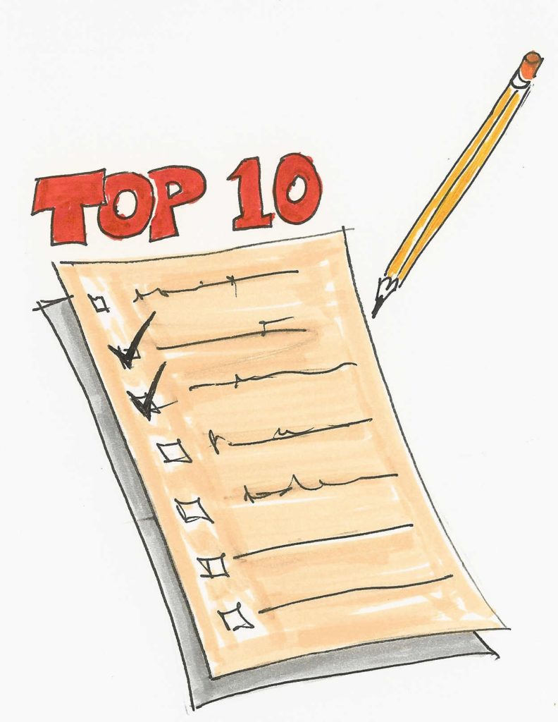 Top 10 checklist with pencil illustration.